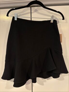Forever 21 Black High Waist Asymmetrical Slit Ruffled Mini Skirt NWT